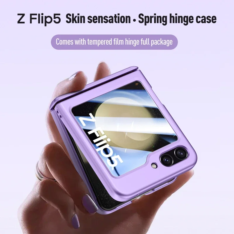 For Samsung Galaxy Z Flip 5 5G Case Skin Friendly Ultra Thin Matte Folding Hngle With Tempered Film Shockproof Protective Cover