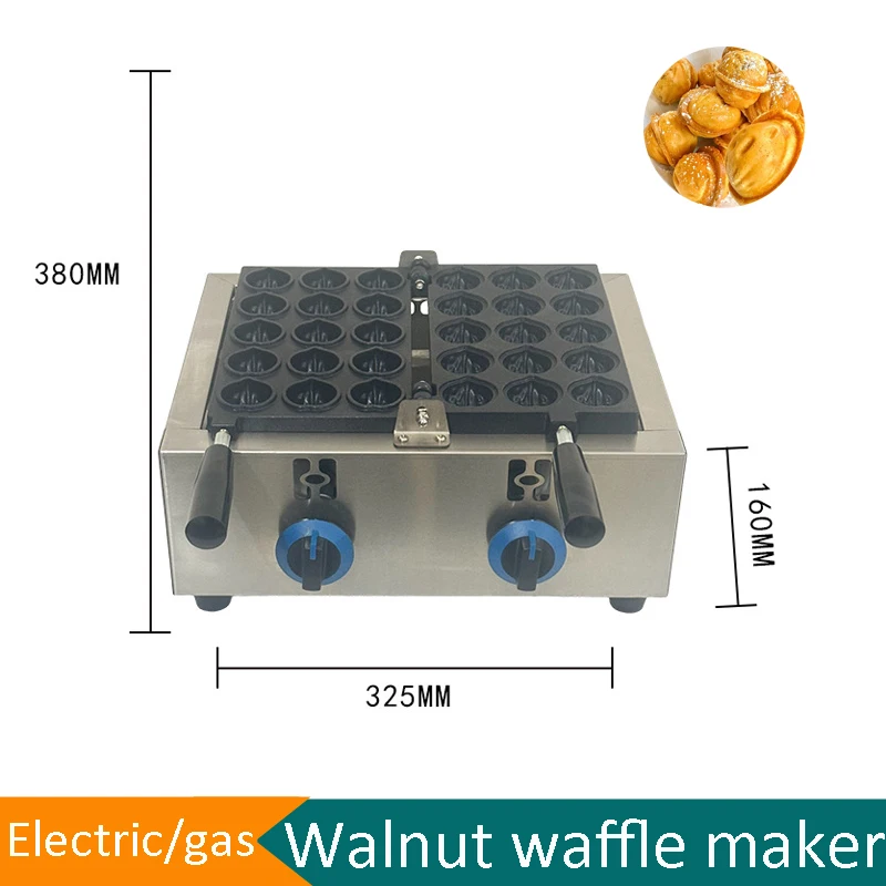 Popular 15 Holes Walnut Shape Waffle Making Machine Commercial Non Stick Coating Stainless Steel Walnut Crisp Waffle Machine