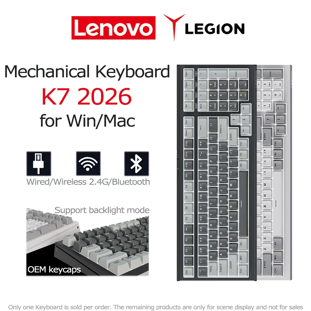 

Lenovo Legion 2026 K7 Mechanical Keyboard Wireless 2.4G Type-C Wired Bluetooth 5.0 3-mode Win Mac Long-lasting Battery Backlight