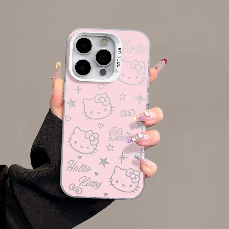 Kawaii Sanrio Electroplated HelloKitty Cute Cartoon Phone Case For IPhone 7 8 Plus 15 14 12 13 11 Pro Max Soft Cases Gifts Y2K image 6