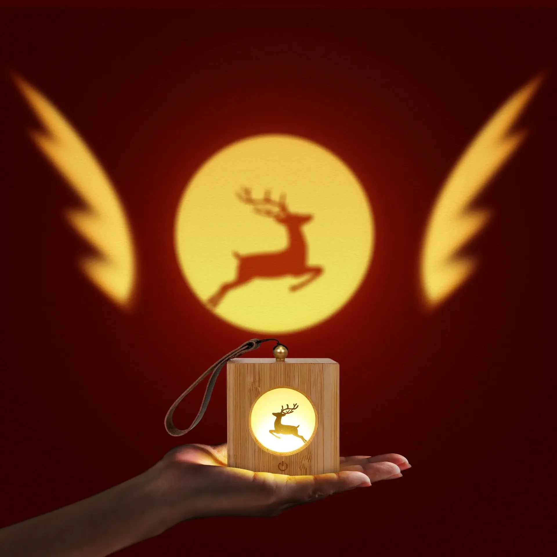 New Festival Night Light Deer-Shaped Christmas Gift Wooden Projection Ambience Light Rechargeable RGB Colorful Light