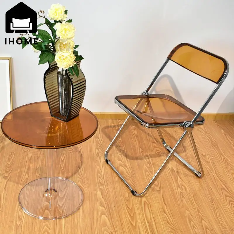 IHOME Acrylic Nordic Minimalist And Creative Modern Small Round Table Negotiation Coffee Table Transparent Coffee Table New 2024