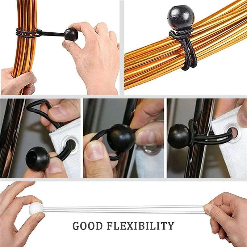 ABXF-150 Pcs Bungee Cord With Balls Elastic Ties Bungee Toggles Ties For Marquees,Tents Banners,Flag Poles,Tarp (Black)
