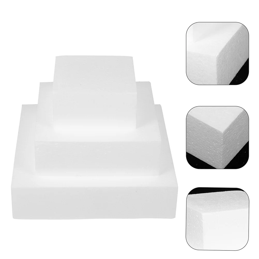 3 Pcs Square Cake Dummy Foam Models 7cm 4 6 8 Inch White Embossing Practice Reusable Wedding Decoration Baking Tools