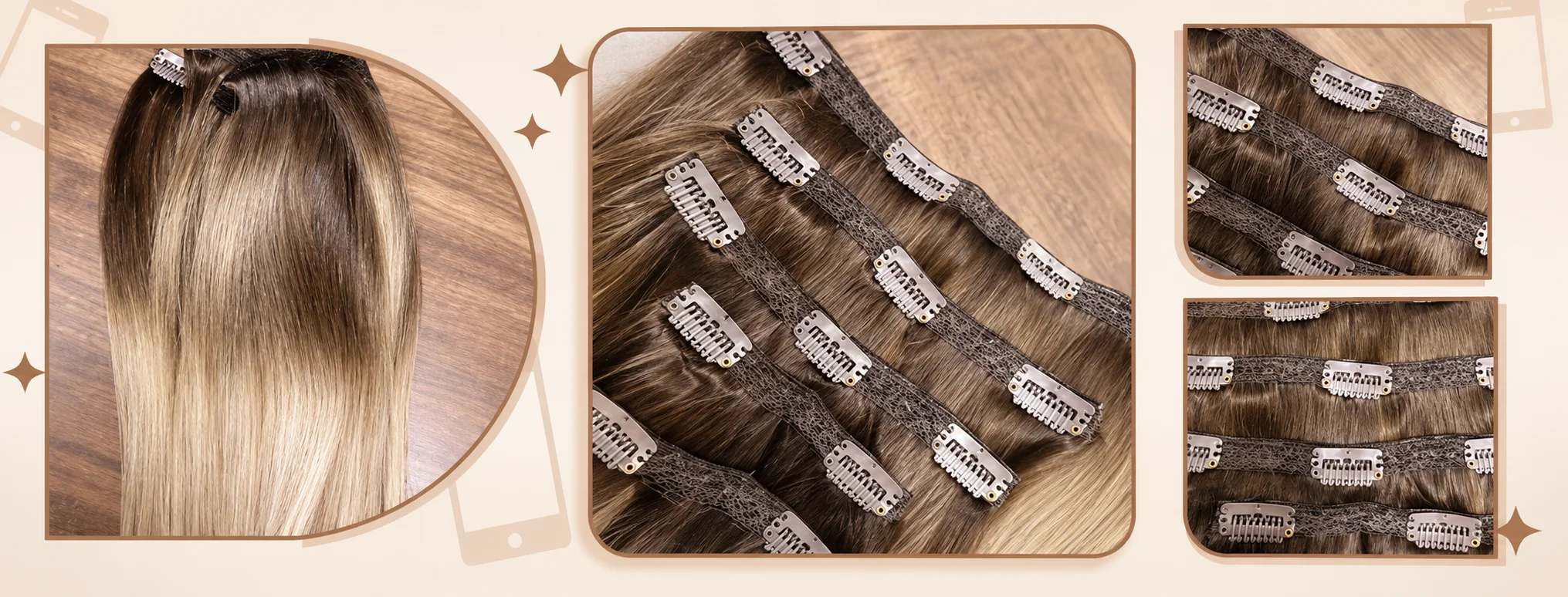 VeSunny Clip-in-Haarverlängerungen, Echthaar, blonde Clip-in-Haarverlängerungen # 16/22 Echte Perücke mit doppeltem Schuss, seidig gerade – Detail 3