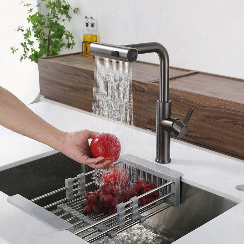 Waterfall Kitchen Faucet 3 Modes Pull Out Stream Sprayer Hot Cold Single Hole Deck Mounted Water Sink Mixer Wash Tap For Kitchen