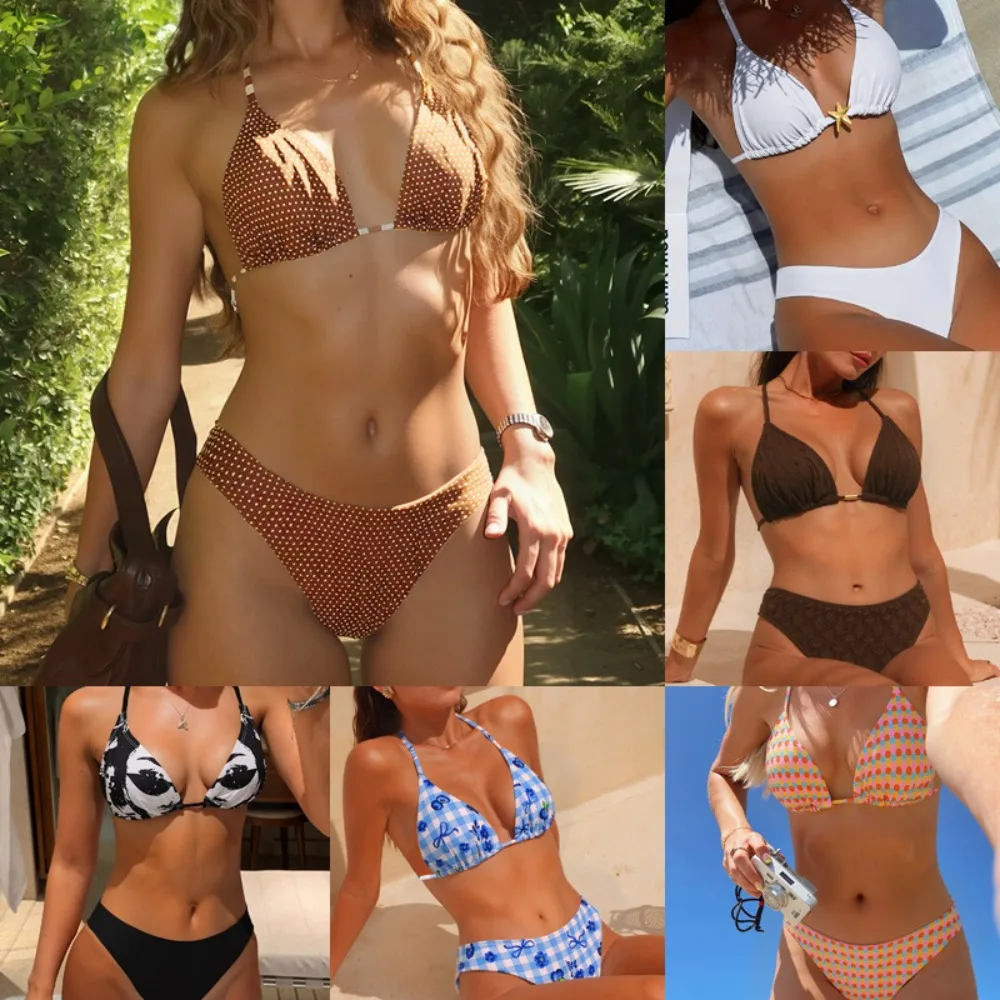 

Новый купальник-бикини 2026 года в стиле ретро с треугольными чашечками, в клетку и горошек, сексуальный, раздельный, легкий и удобный, классический, универсальный, для женщин