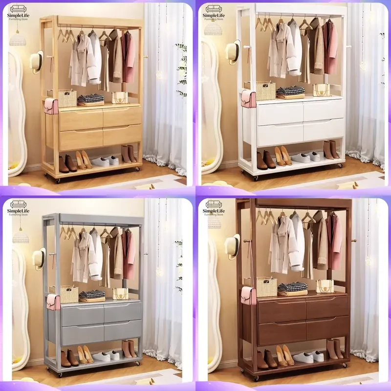 Solid Wood Coat Rack Freestanding Clothes Hanger Modern Multi Functional Eco Friendly Storage Stand for Living Room Bedroom