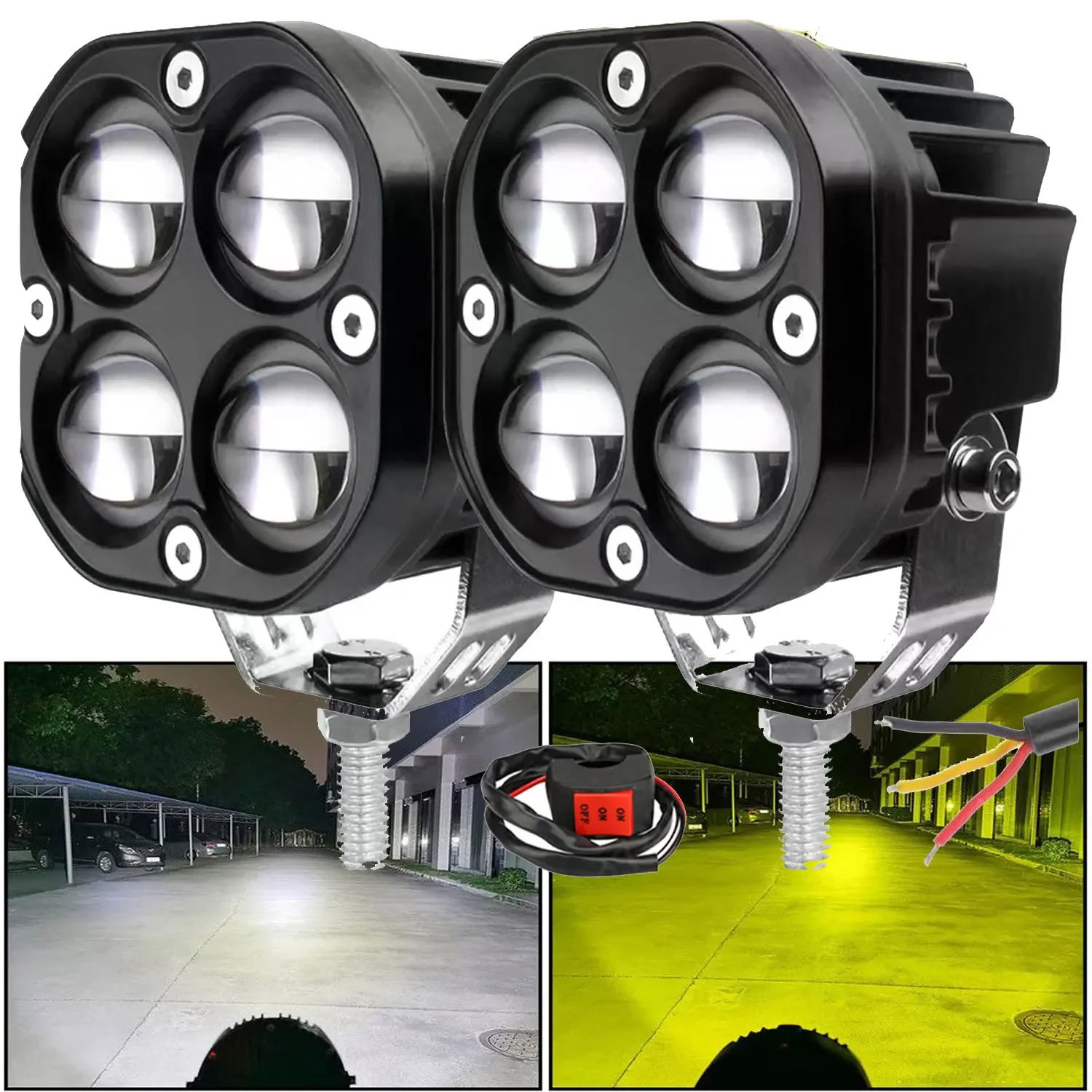 

Auxiliary Led Headlights for 4x4 Off Road 200W 3 Inch Dual Color Len Lighthouse Moto Long Range 12V 24V Running Truck Car SUV