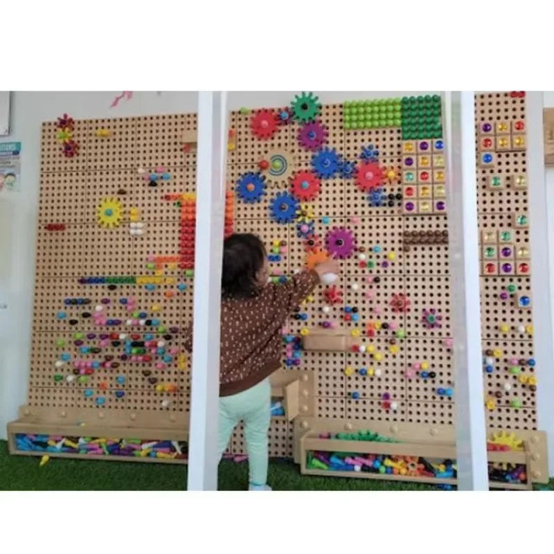 

Wall-mounted wooden wall panel steam educational toys children's playground indoor play area custom interactive wall game
