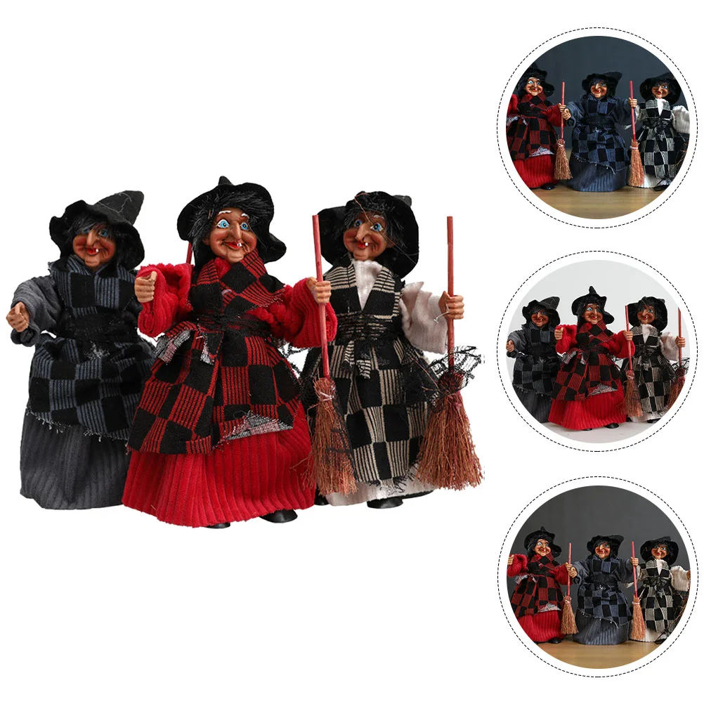 3 Pcs Broom Witch Pendant Hanging Decorations Halloween Party Flight Grocery Shop Plastic Household