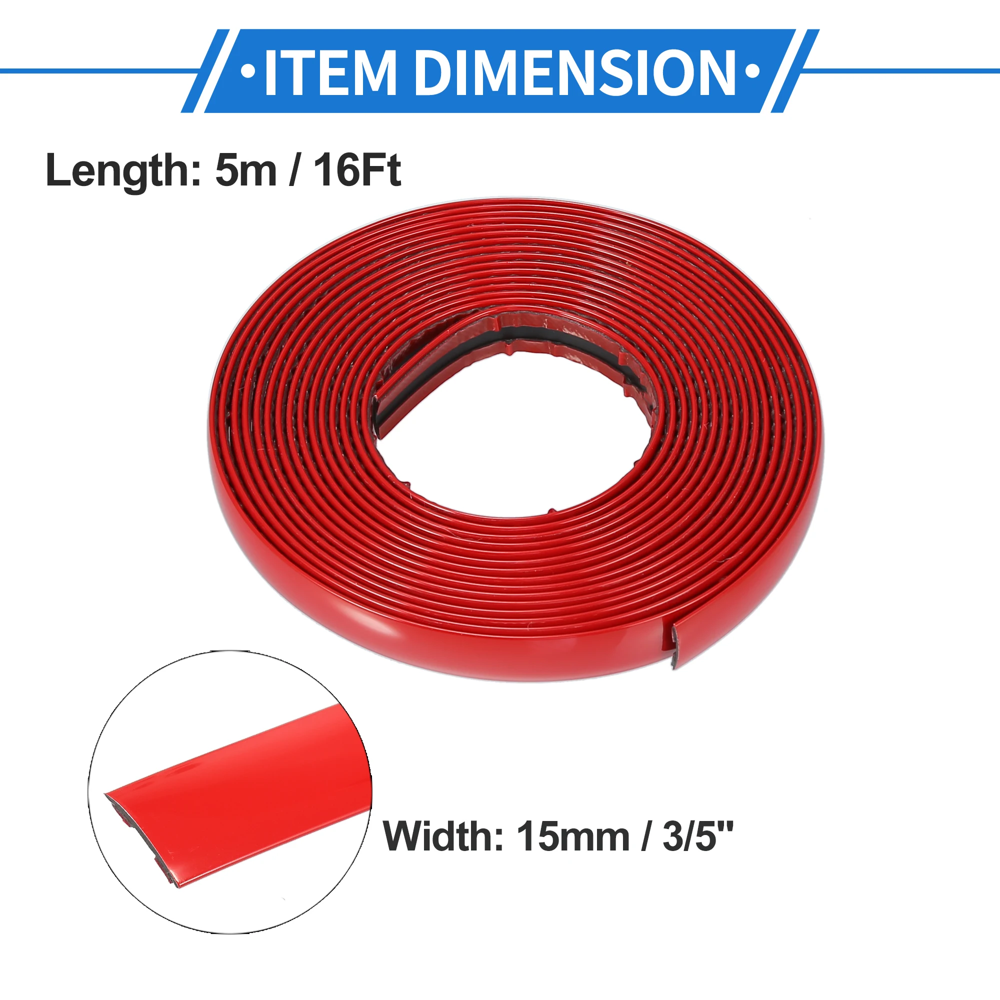 Uxcell 5M Window Chrome Trim Strip Universal for Car Bumper Door Body Self Adhesive Decorative Sticker Self-Adhesive Strip Red