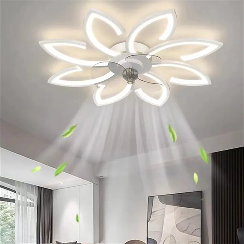 Ceiling Fans with Lamp,Flush Mount Ceiling Fan with Dimmable LED Light 6 Speed Wind Timing Smart Petal Bladeless Ceiling Fan