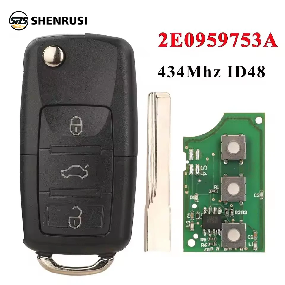 SHENRUSI 2E0 959 753 A Car Key for Volkswagen Crafter 2006-2016 Flip Remote 3Buttons 433MHz HLO2E0959753A 3 Buttons Control Fob