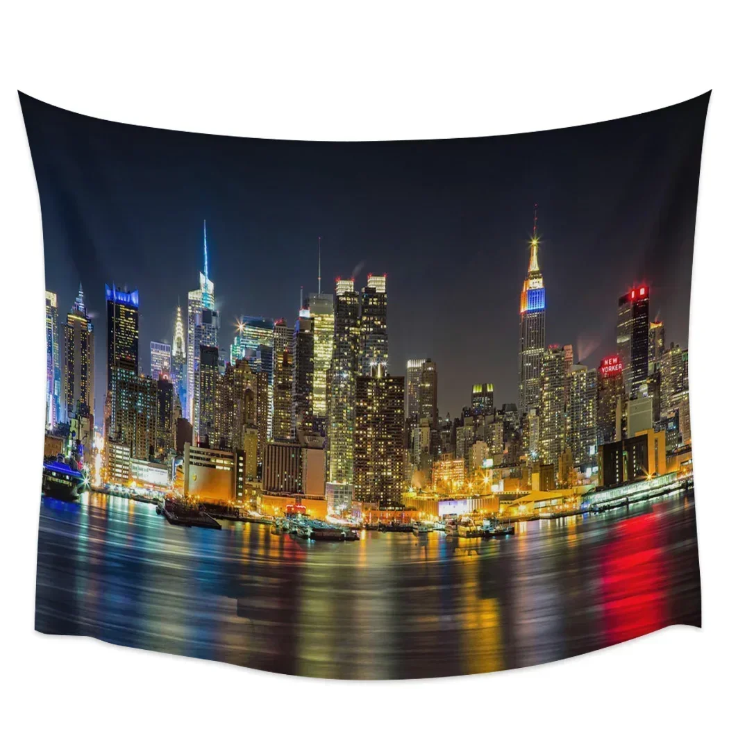 Wall Art Deco New York City Themed Art Deco Pictures Rose Quartz Manhattan Skyline Sunset Lighting Wall Tapestry