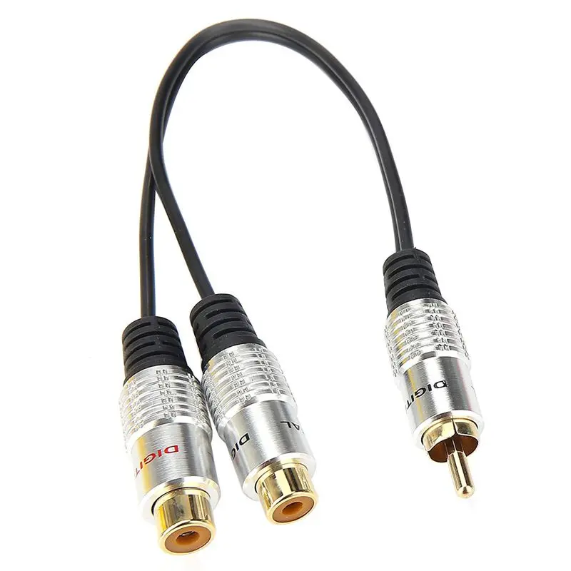 1 Male To 2 Female Metal RCA Female To Dual 2-RCA Male Gold Plated Adapter, Stereo Splitter Y Audio Cable(RCA F-2 RCA M)