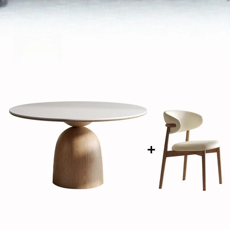 

Log cream wind pure white rock slab solid wood round combination modern simplicity