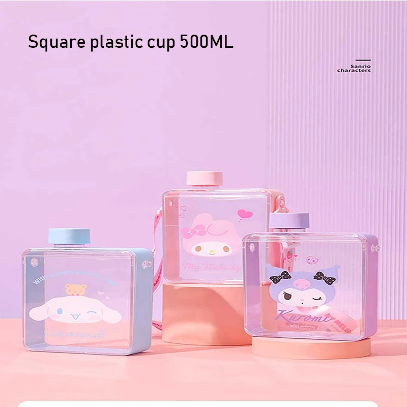 

Kawaii MINISO Melody Kulomi Big Ear Dog 500MLCharacters Colorful Square Plastic Cup Cute Drinking Cup Coffee Cup