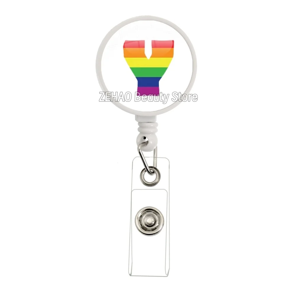 Hot Sales 30mm LGBT Bi Pride 26 Letter White Retractable Badge Reel Work Card Clip ID Name Card Display Tag Staff Card BadgeGift