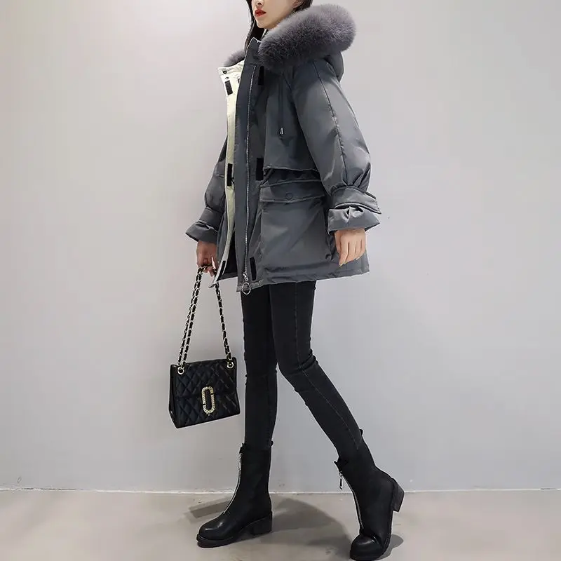 Winter New Women's Down Jacket Loose Commuter Hooded Hair Collar Windproof Down Jacket