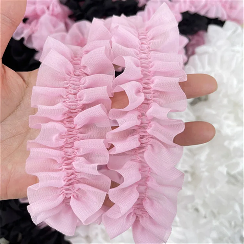 5CM Wide White Black Pink 3d Pleated Chiffon Fabric Embroidered Fringe Ribbon Lace Collar Ruffle Trim Dresses DIY Sewing Decor