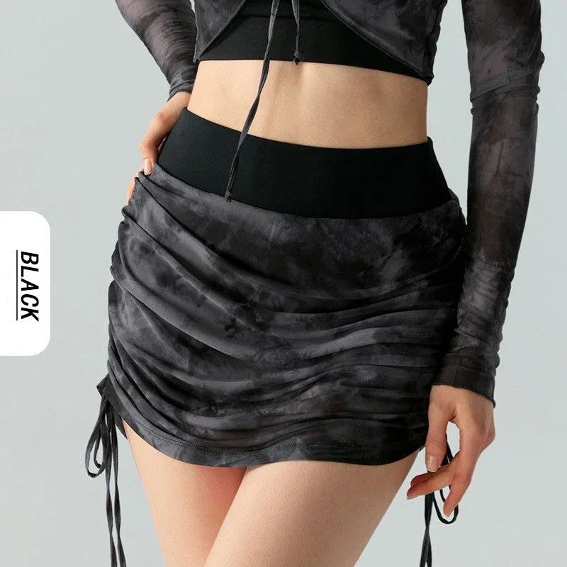 Sexy Mesh Gym Shorts For Women Tie-Dye 2 in 1 Tennis Pant Skirt Yoga Sports Shorts Skirts Fitness Skirt Running Cycling Shorts