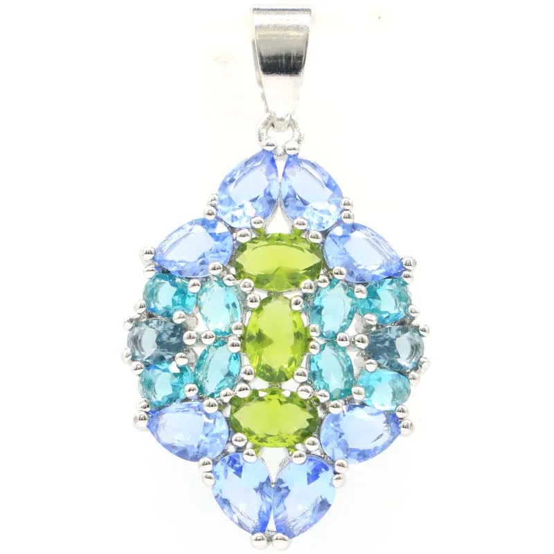 

Buy 4 Get 1 Free 38x22mm Multi Color Pink Raspberry Rhodolite Garnet Violet Tanzanite Peridot Aquamarine Women Silver Pendant