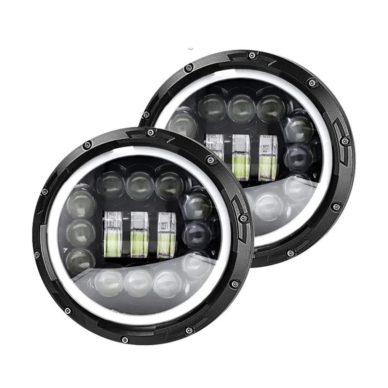 

7-дюймовая автомобильная светодиодная фара для JEEP Wrangler JK, Harley Touring Road King, Yamaha, 7-дюймовая круглая светодиодная фара для мотоцикла с ангельскими глазками