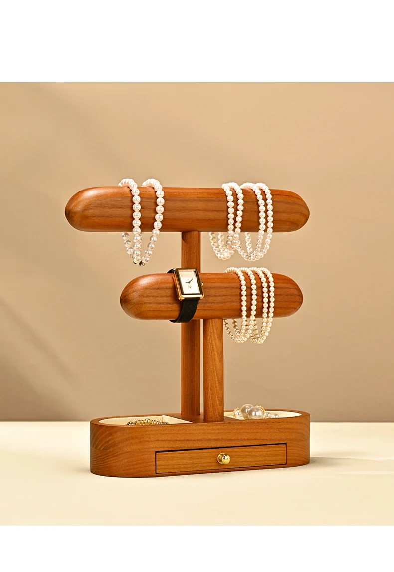 Oirlv Massivholz-Schmuckständer mit Schublade, mehrschichtiger Uhren- und Armband-Organizer, Schmuckvitrine für Boutiquen. – Detail 11