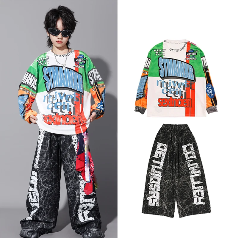 

2025 New Jazz Dance Costumes For Boys Loose Shirts Hiphop Pants Outfits Street Dance Wear Children Hip Hop Rave Clothes DQS21387