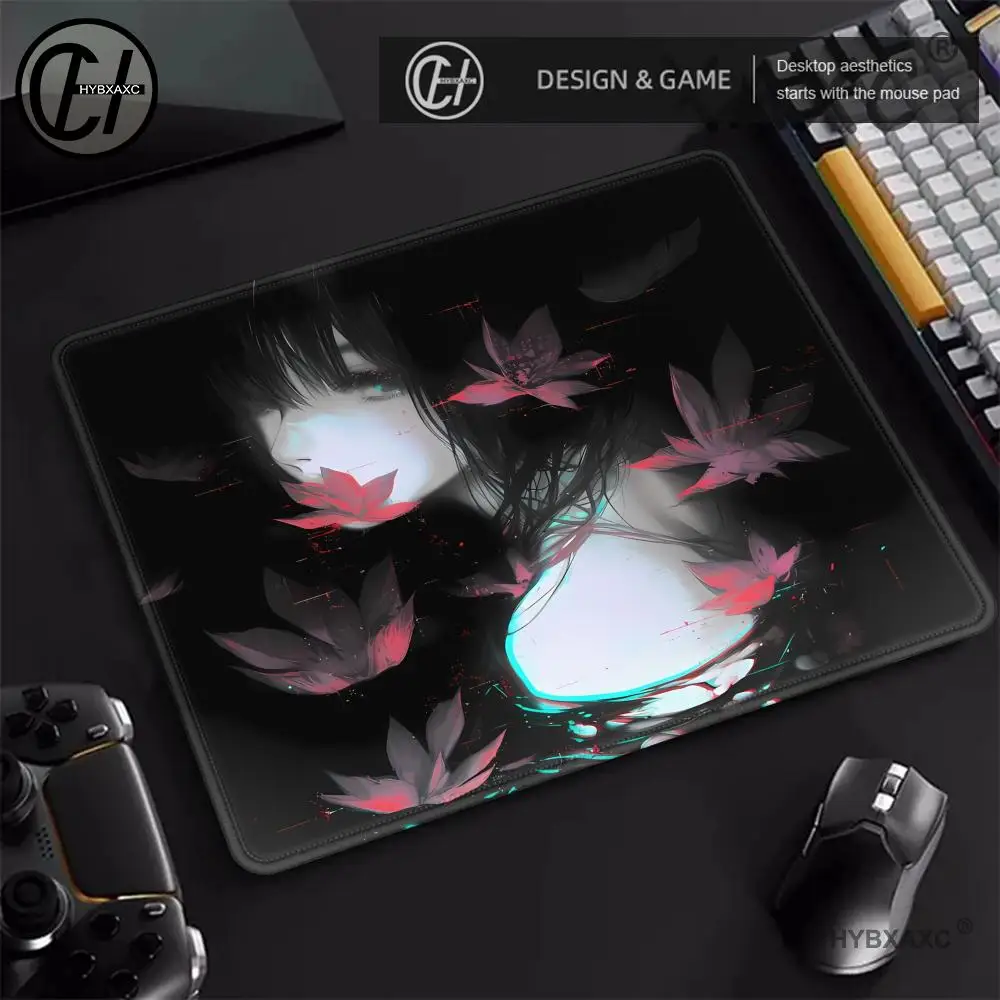 

Flowers and a Girl Animation Beautiful patternsOffice Computer Desk Mat Table small Mouse Pad Laptop Cushion for Esports player