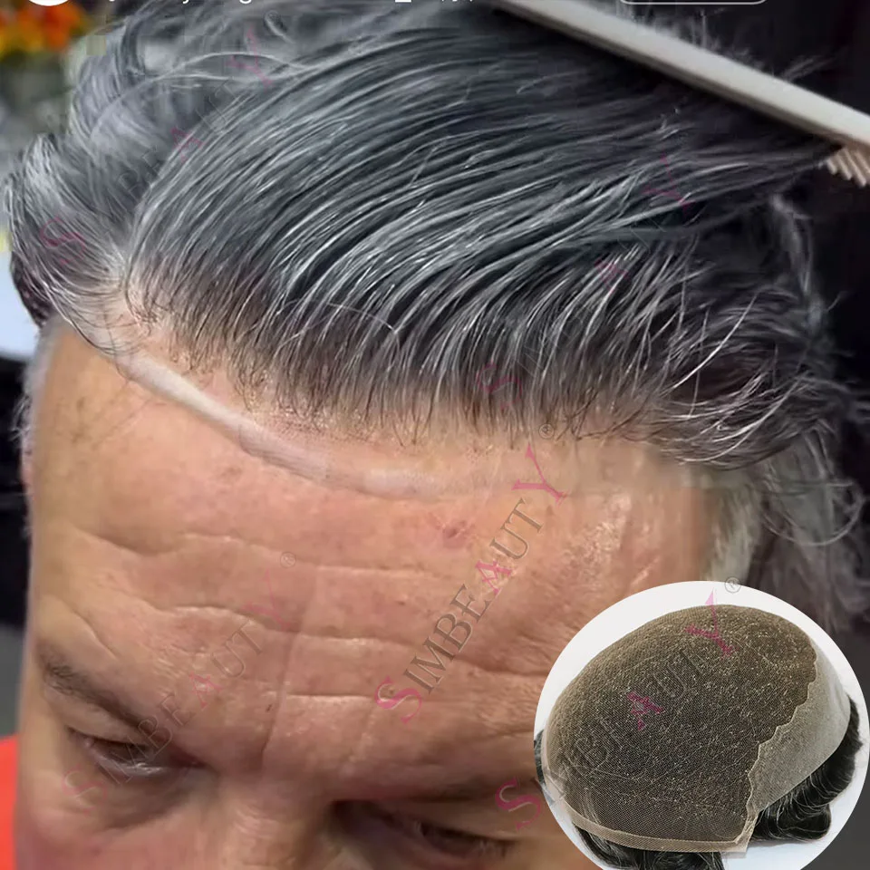

Невидимый Q6 Swiss Lace Front&Pu Мужской парик Серый Черный 1B20 1B50 Парик из человеческих волос Remy Блондинка Мужской капиллярный протез Отбеленные узлы