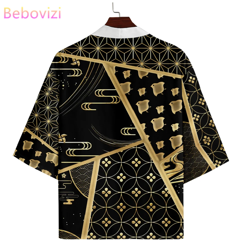 Geometric New Design Summer Beach Black Kimono Women Men Japanese Haori Streetwear Cardigan Streetwear Shirts Oversized Clothing