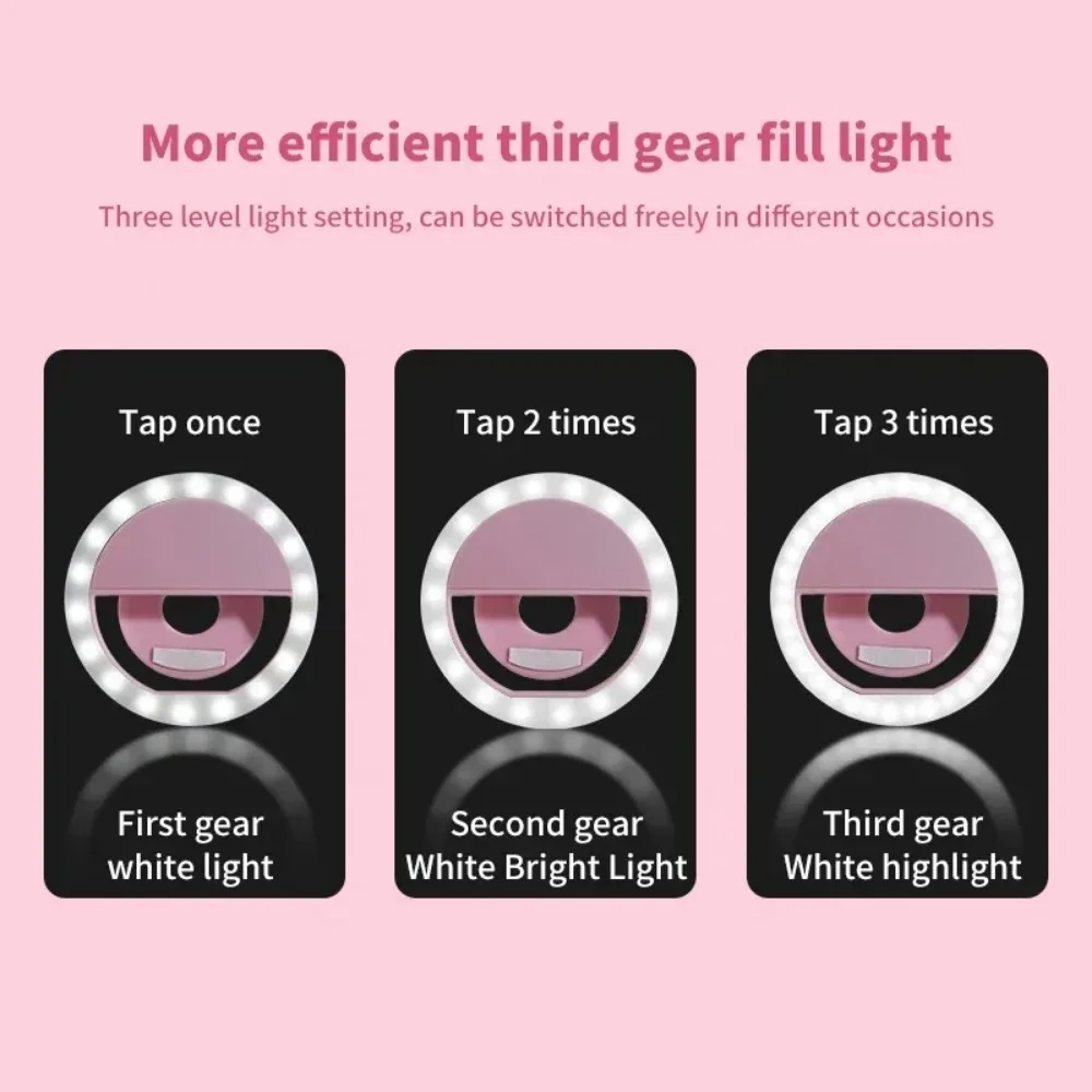 1pcs LED Selfie Ring Fill Light Cell Phone Third Gear Fill Light USB Charge Portable Beauty Flash Photo Beauty Light Live Selfie