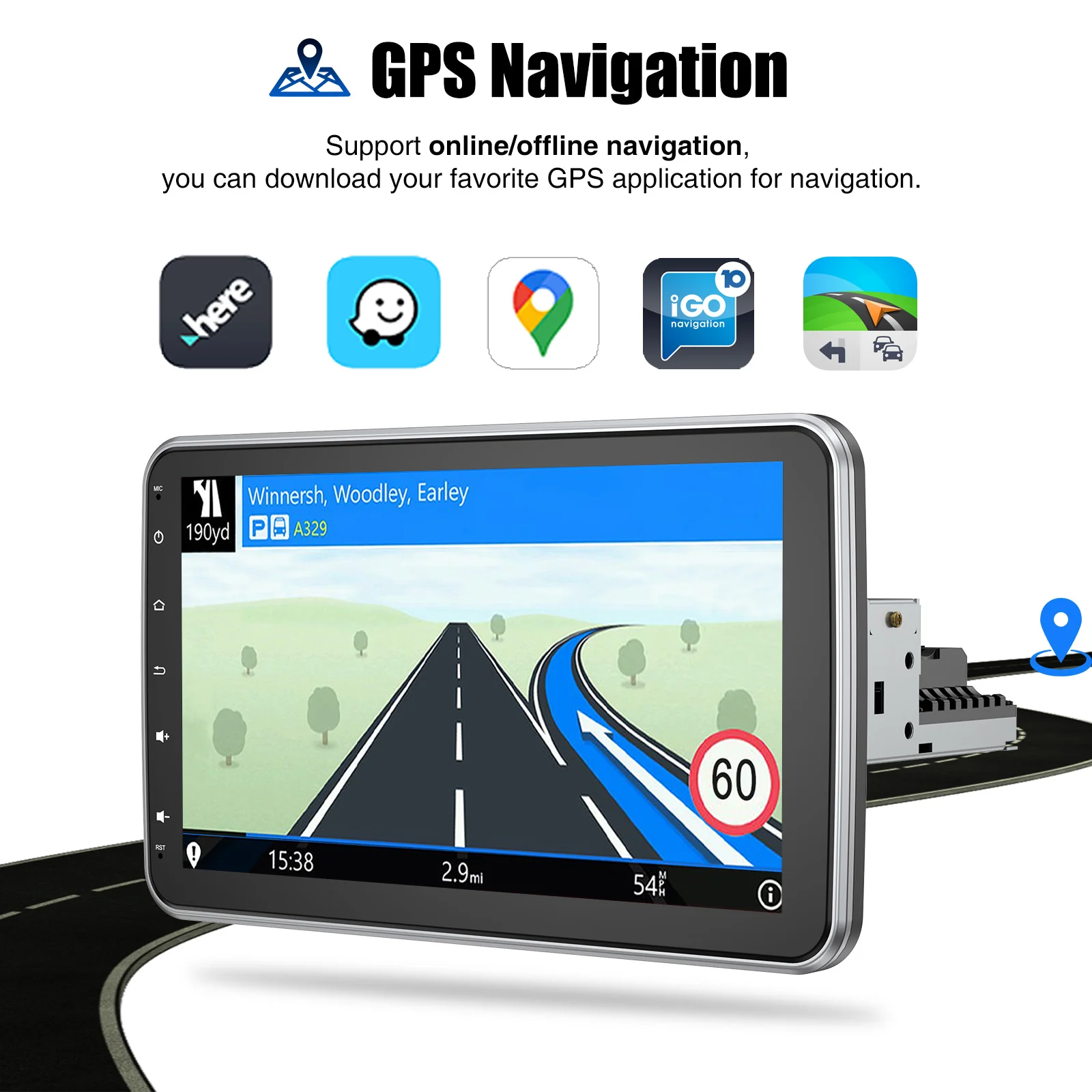 ESSGOO 10,1' Universelles Schwebendes Bildschirm-Autoradio 1Din Drehbarer Multimedia-Player 4GB 64GB Carplay Android Auto Autoradio GPS – Detail 5