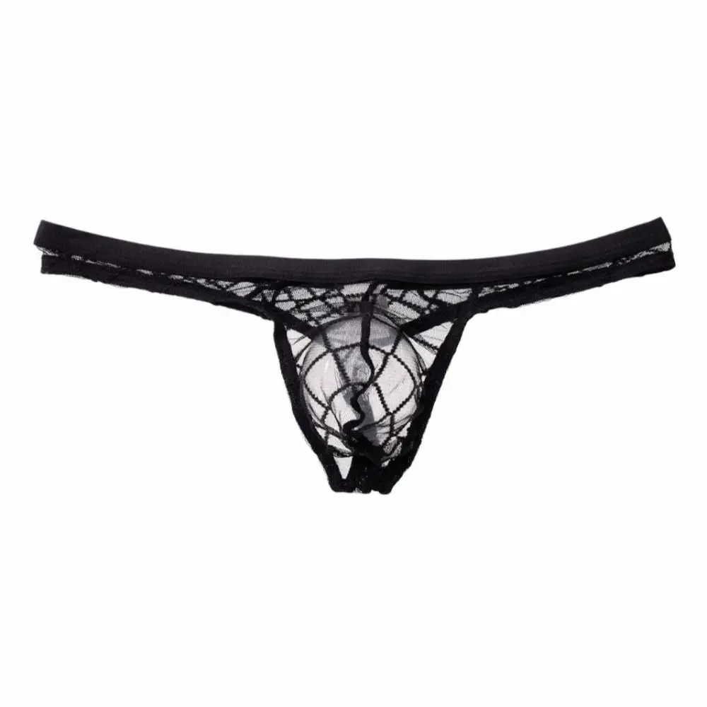 Grid Mesh Underpants Plaid Hollow Men's Mesh Thongs Ultra-thin Transparent Male Briefs Low Waist Lingerie Men's Underwear Male
