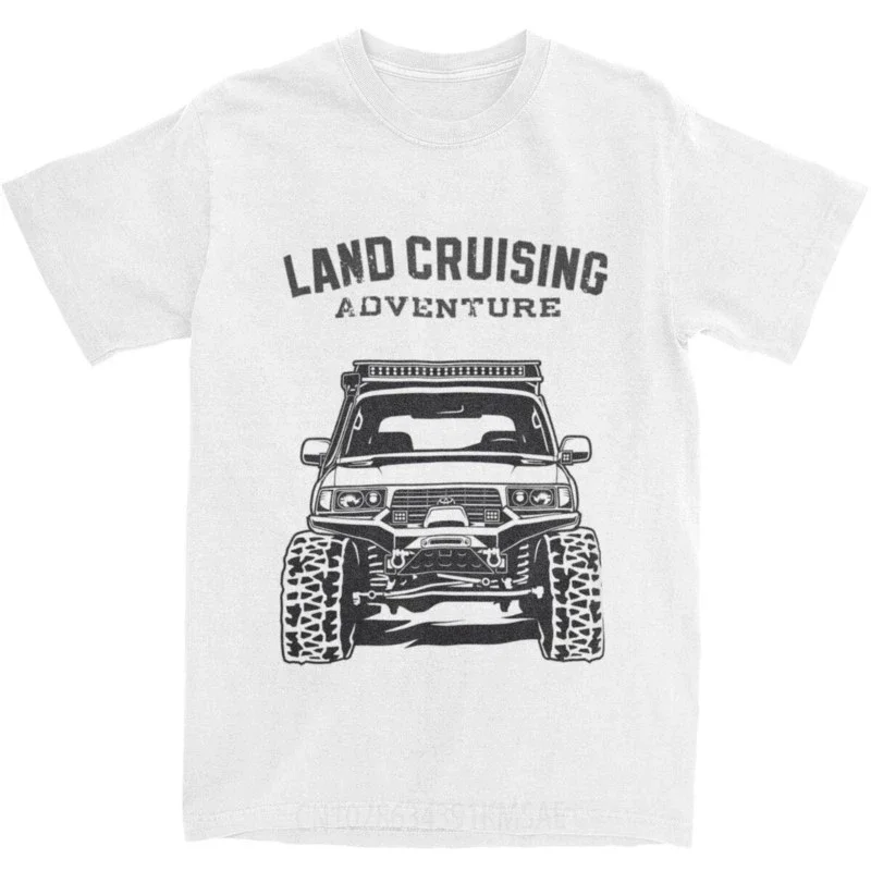 Vintage Landcruising Adventure Land Cruiser 80 Off Road T-Shirts Men Pure Cotton FJ80 Off-road Car Tee Shirt Graphic Clothing