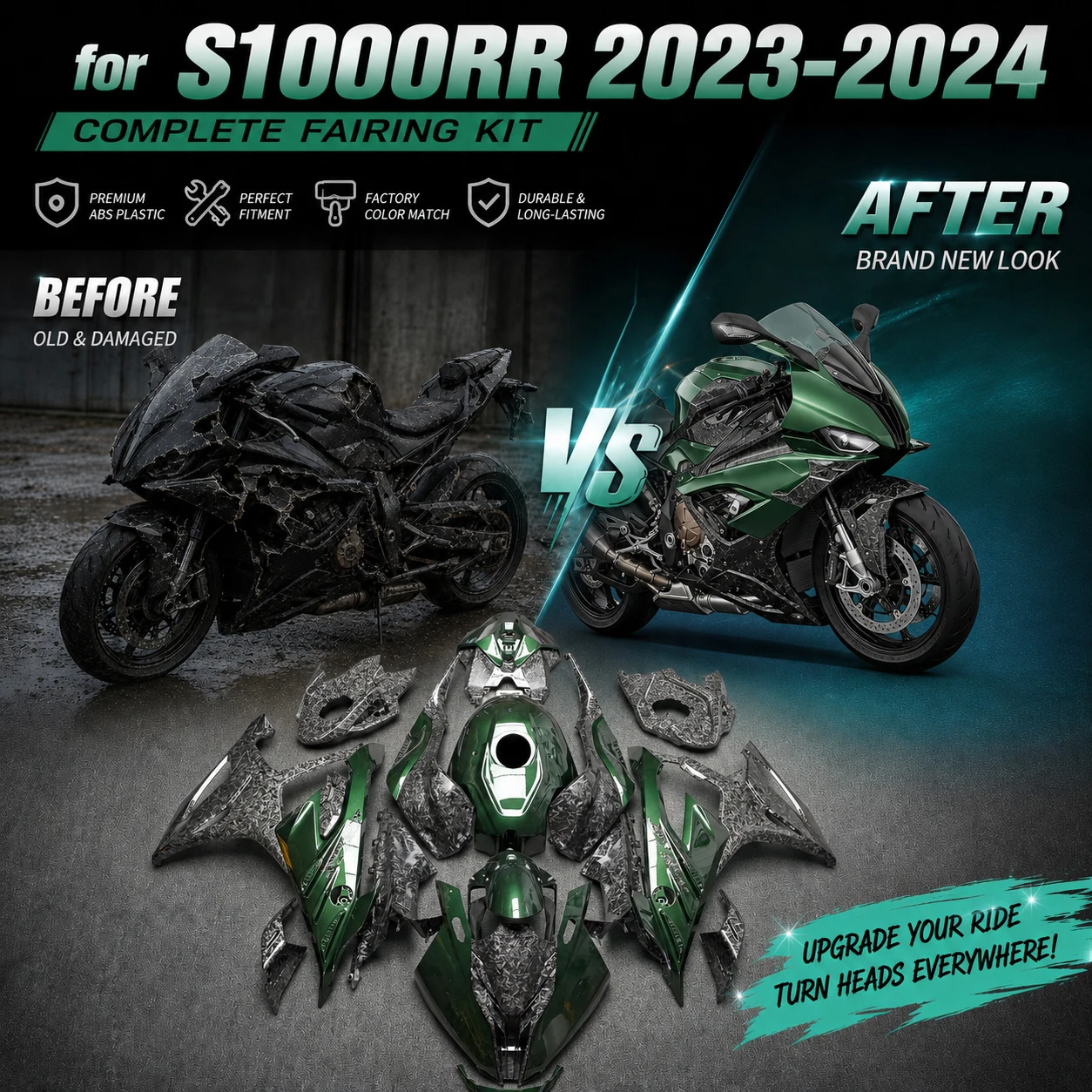 

Motorcycle Plastics Fairing Kit for BMW S1000 RR 2023 2024 S 1000RR Carbon Fiber Look ABS Injection Complete Body Repair Shells