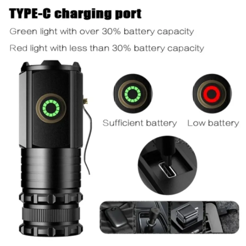 LED mini flashlight 18350 lithium battery P35 strong light bead super bright torch aluminum alloy camping and mountaineering