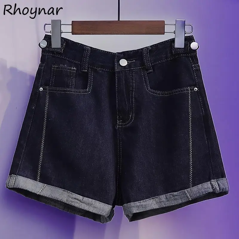 

Women Shorts S-5xl Denim Summer New Fat Sister High Waist Hot Classic Design Cozy Preppy Wide-leg Trousers Female Ins Cool