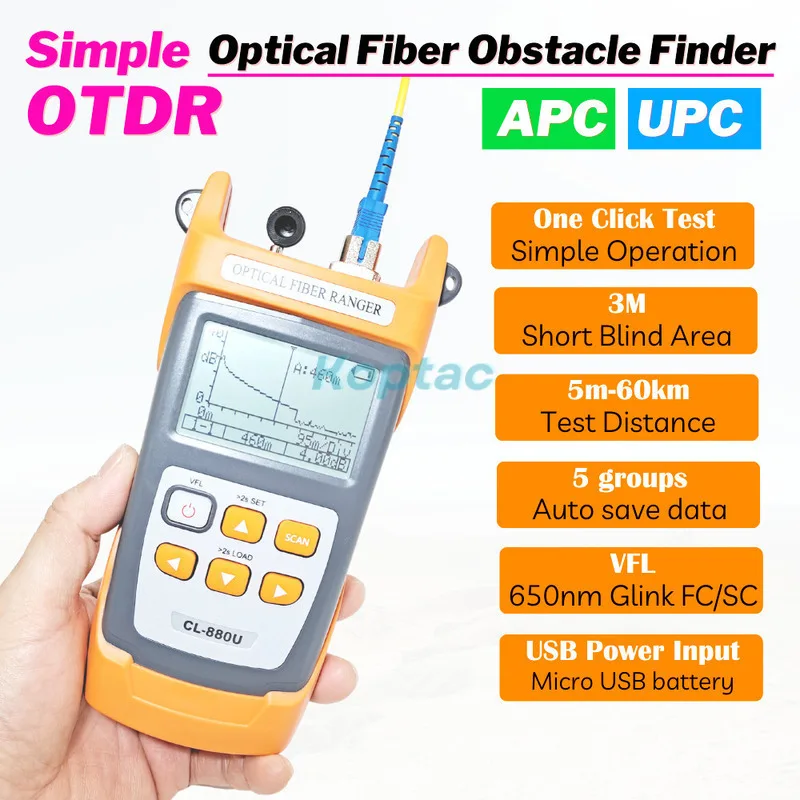 

CL880U/A Mini OTDR Simple 60KM Fiber Optic OTDR Optical Fiber Reflectometer Built in VFL with FC SC Touch UPC / APC FTTH