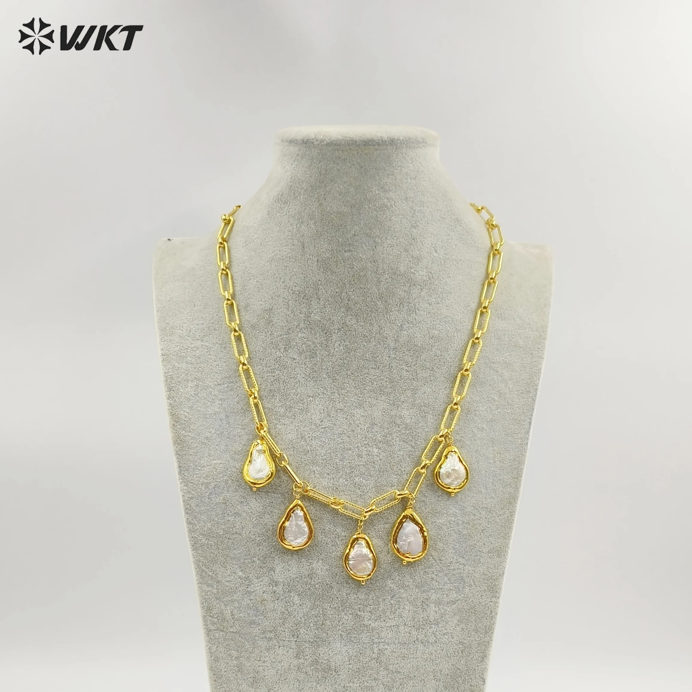 WT-JN325 Luxury Interesting Wonderful Natural Freshwater Pearl Necklace 20inch With Real Gold Plated  For Women Daily Decoration