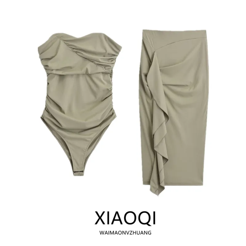 

High Waist ter Ne Piece Swimsuit with Skirt Elastic Band Women's Summer Faion Set 25-35 Years Old 2024