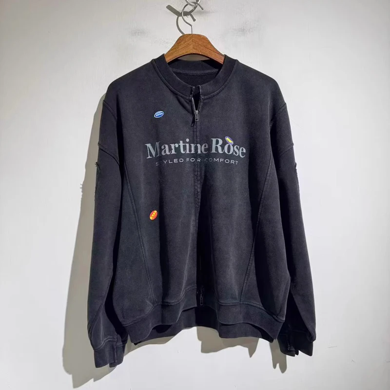 Simple Print Tag Size Zipper Martine Rose Irregular Splice Jacket Men Women Washed Loose Terry Clothes Winter Autumn Jackets