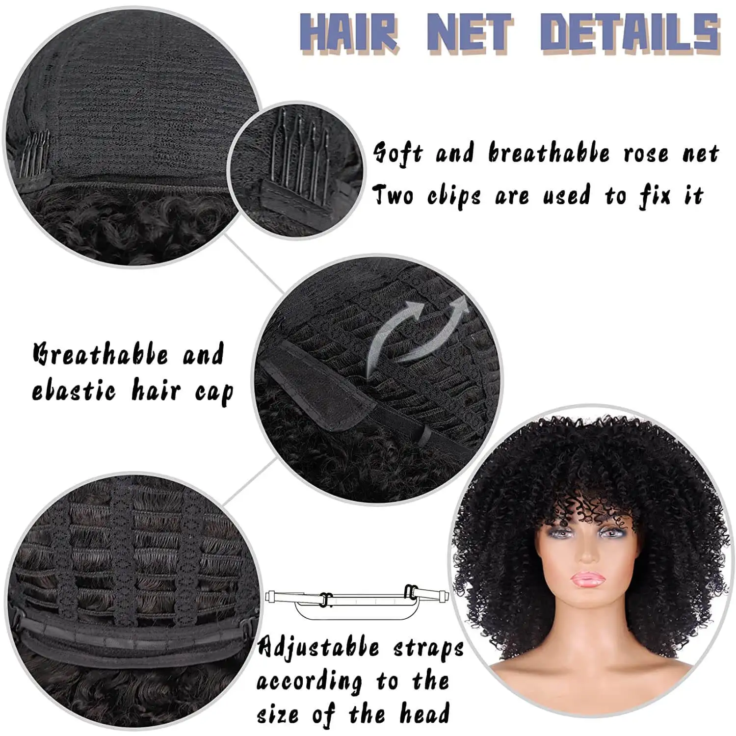 Synthetic Short Hair Afro Kinky Curly Wigs With Bangs For Black Women Cosplay Lolita  Natural Black Wig High Temperature Hair