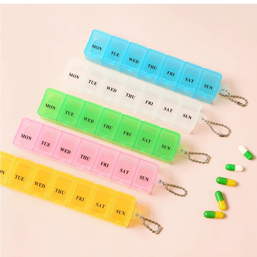 

Rectangular Transparent Seven Compartment Weekly Pill Box Portable Carry-on Mini Moisture-proof 7-Day Dispensing Pill Box