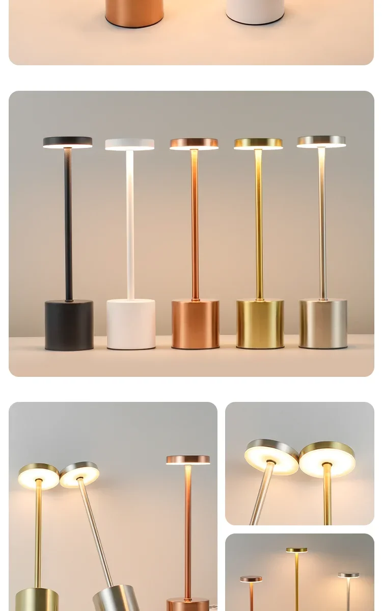 Cordless 3 Color Dimmable Table Lamp USB Rechargeable Portable Desk Lamp Touch Sensor Lamp for Bedroom Living Room Restaurant