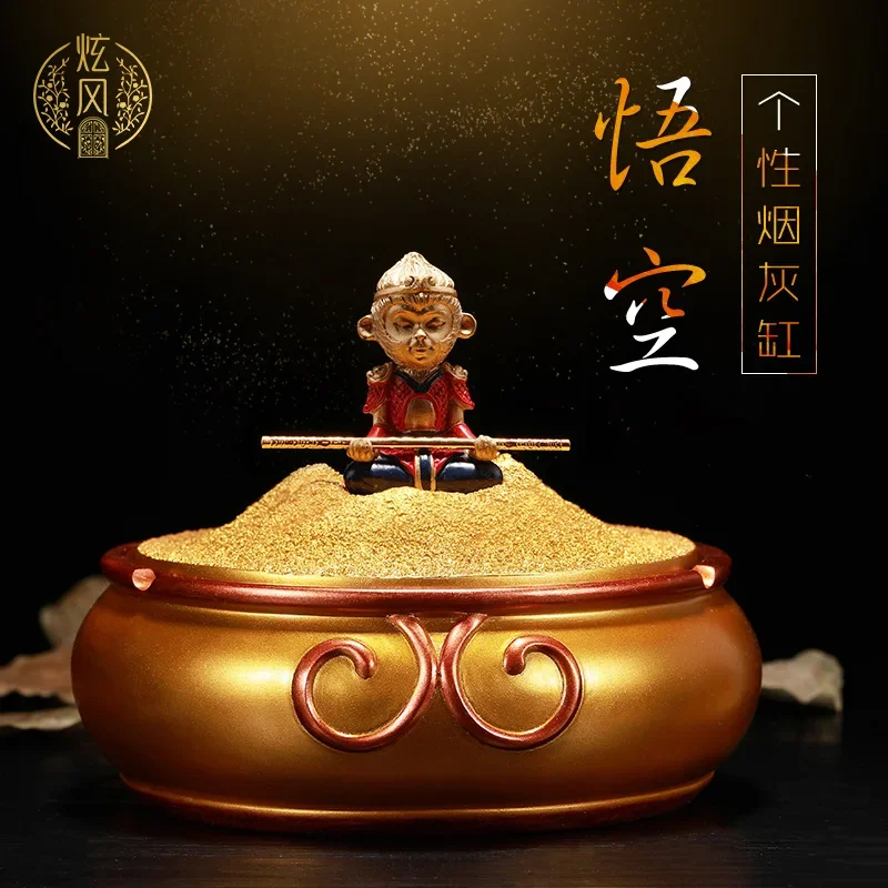 

Monkey King Ashtray with Lid Creative Douyin Ashtray Living Room Anti-fly Ash Chinese Style Retro Wukong Windproof Ashtray