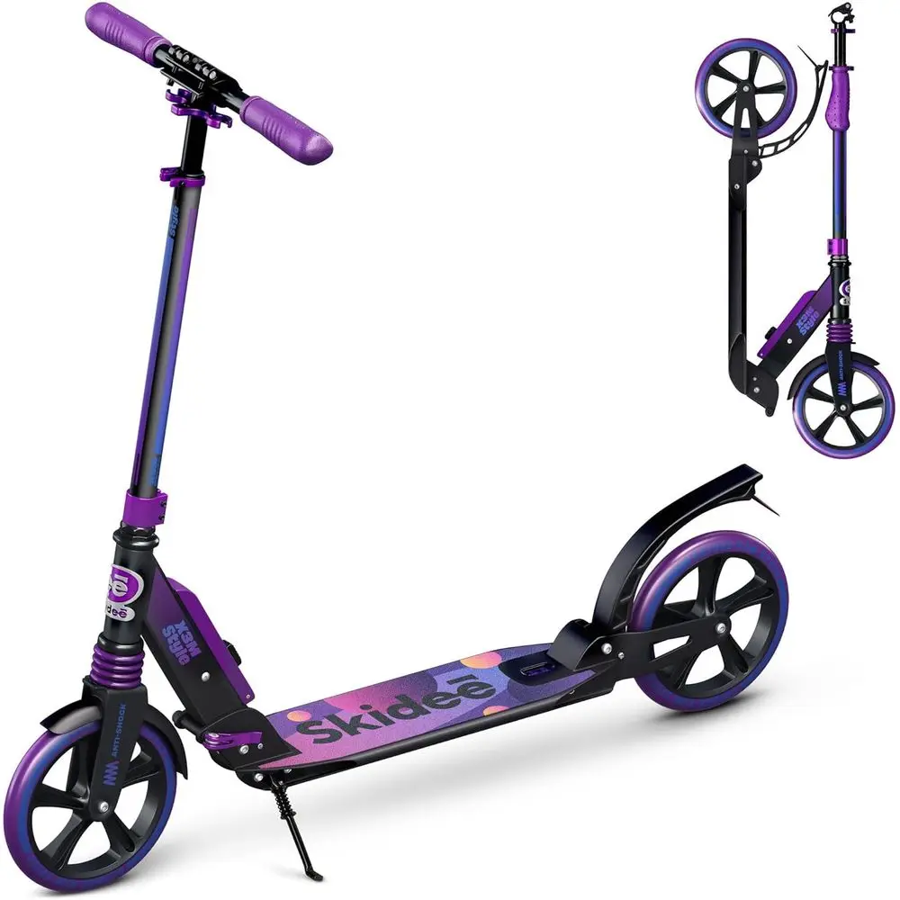 

Adjustable Height Scooter for Adults and Teens: Lightweight, Large Wheels, Durable, Anti-Shock Suspension, Supports Up to 220 lb