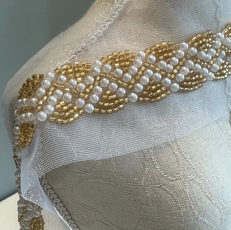 Gold Beaded Lace Ribbon Garment Sewing Accessories Tape For Clothing Wedding Dress Collar Cuff DIY Crafts Needlework Applique